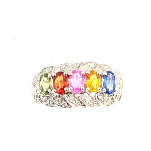Multi color Sapphire & diamond ring